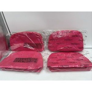 Lot Of 4 Lancome Paris Cosmetic Makeup Zipper Pouch Bag Pink rose design New